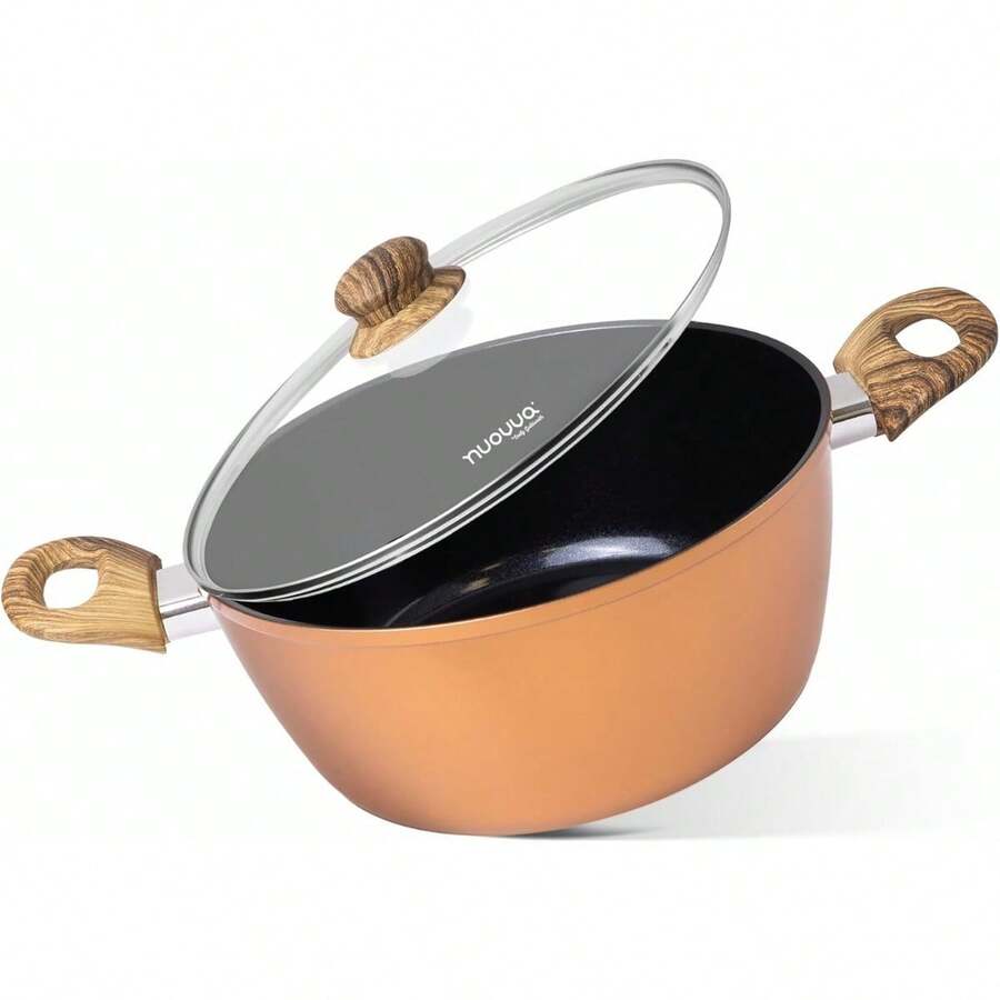 Copper Non Stick Induction Stock Pot 32cm 9.5Qt Deep Casserole Cooking Pot With Glass Lid For Pasta Meat Soup Easy Clean Kitchen Cookware - Copper - View 1