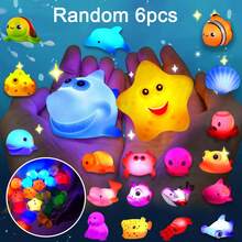 Bathless Bathtub Toys, Glowing Sea Animal Set, Shiny Colorful Floating Bathtub Toys, Excellent Gift For Bathroom, Bathtub, Swimming Pool Party - Multicolor - View 8