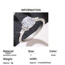 1pc High Quality Shiny Round Cubic Zirconia Ring, Suitable For Women As Valentine's Day Gift, Wedding Engagement Anniversary Party Jewelry, Mother's Day Gift - Silver - View 8