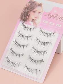 5 Pairs Of Natural False Eyelashes, Fluffy And Soft 3D Mink Eyelashes, Long And Smooth Eyelashes, Daily Work Meetings, Comfortable Wearing Of Natural False Eyelashes - 黑色 - 查看 2