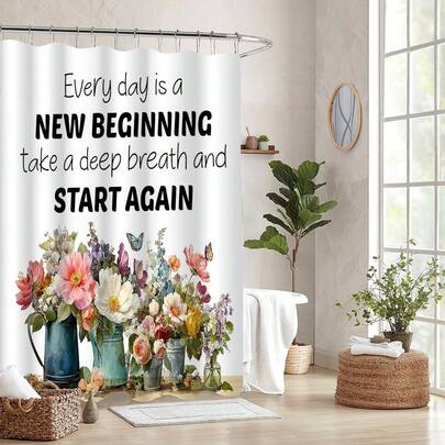 1pc/3pcs/4pcs Spring Floral Shower Curtain, Colorful And Happy Seasonal Style, Waterproof Single Shower Curtain Bathroom Shower Curtain Set Curtain, Bathroom Decoration Set Curtain With Carpet Including Waterproof Shower Curtain, Non-Slip Carpet, Toilet Seat, Bathroom Mat And 12 Plastic Hooks, Bathroom Bathroom Dry And Wet Separation Curtain