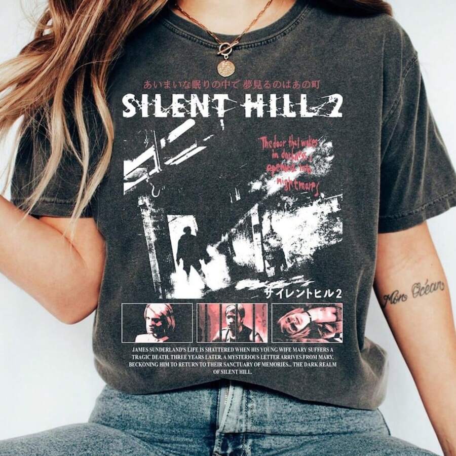 Limited Silent Hill 2 T-Shirt, Horror Gaming Bootleg Fan T-Shirt, James Sunderland Te - 黑色 - 查看 1