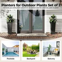 Set of 2 Planters for Outdoor Plants, 24''&32'' Tall Decorative Planter Pots with 4 Drainage Holes, Large Tall Planter for Indoor or Outdoor Front Porch for Patio, Backyard, Home Garden, Black - 1 pieza de 24'' y 1 pieza de 32'' - Ver 7