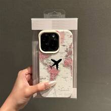 Pink World Map Airplane Pattern Phone Case For The Entire  Series A54, A52 Soft Case, A13 Matte, S24 Full Coverage, S20Fe/S21Plus/S22/S22 Ultra, Compatible With Galaxy S23/A05/A12/A13/A15/S22/S23.,Suitable For IPhone17 Air - 白色 - 查看 4