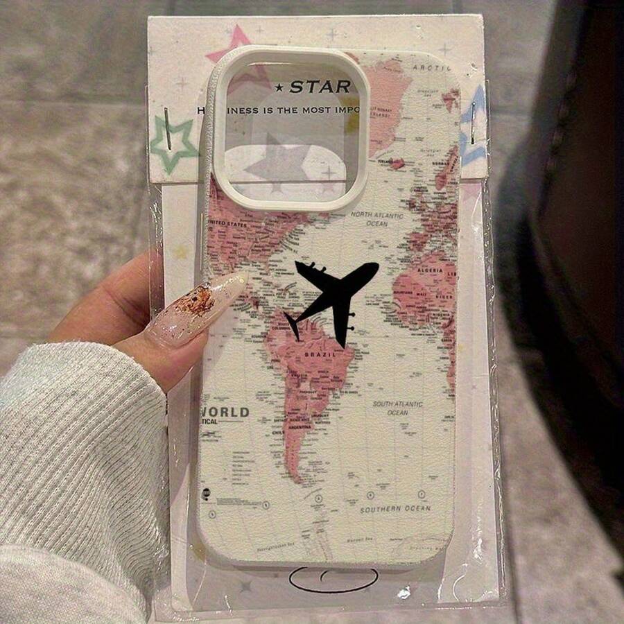 Pink World Map Airplane Pattern Phone Case For The Entire  Series A54, A52 Soft Case, A13 Matte, S24 Full Coverage, S20Fe/S21Plus/S22/S22 Ultra, Compatible With Galaxy S23/A05/A12/A13/A15/S22/S23.,Suitable For IPhone17 Air - 白色 - 查看 1
