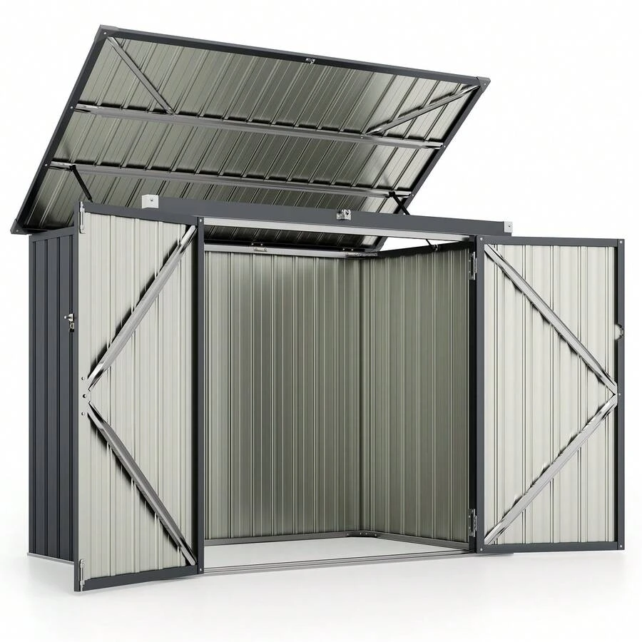 COSTWAY Outdoor Trash Can Storage Shed, Large Lockable Garden Shed W ...