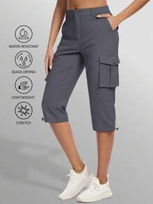 KEFITEVD Women's Cargo Capris Lightweight Hiking Capri Pants With Pockets Water Resistant Summer Travel Outdoor Casual - 深灰色 - 查看 1