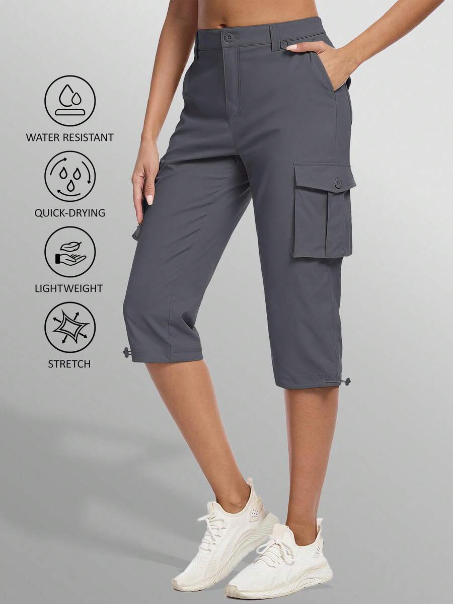 KEFITEVD Women's Cargo Capris Lightweight Hiking Capri Pants With Pockets Water Resistant Summer Travel Outdoor Casual - 深灰色 - 查看 1