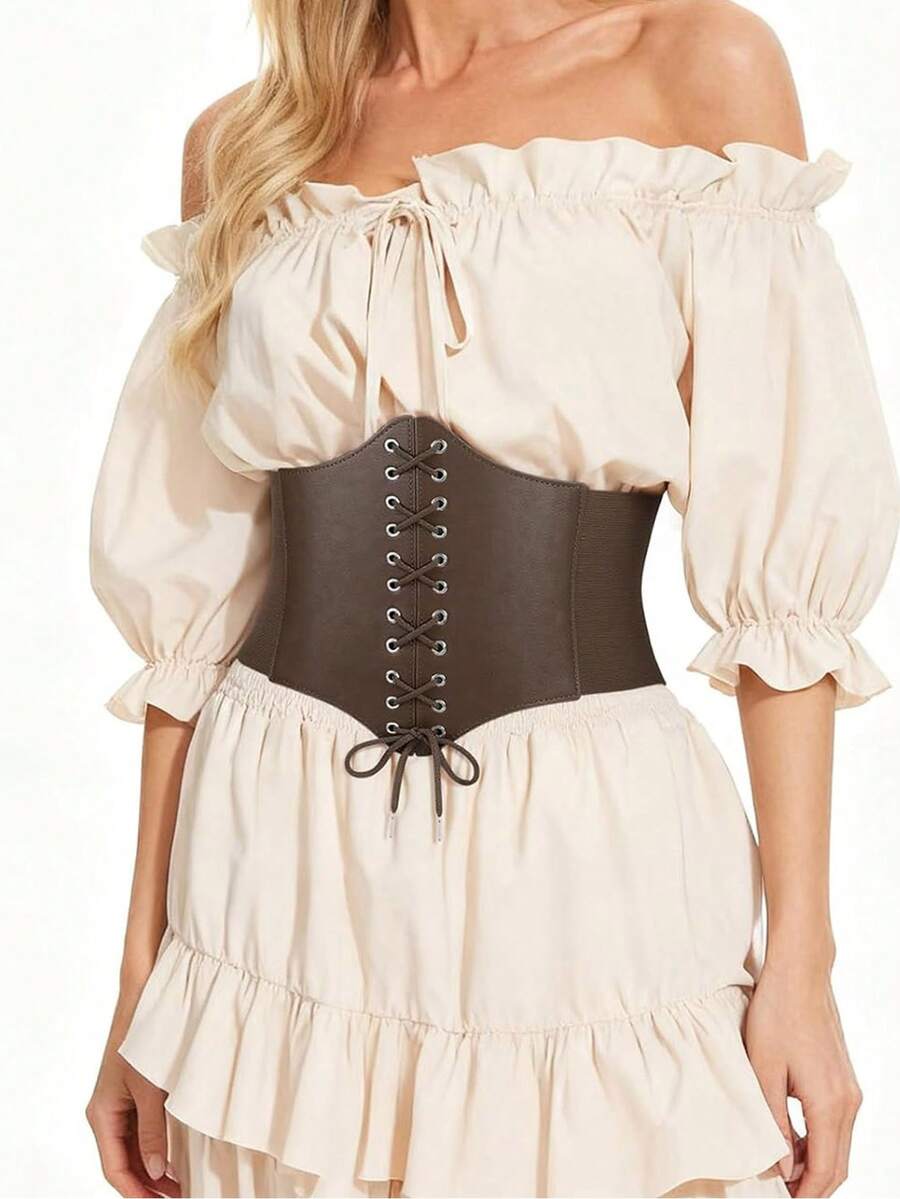 1件装女士时尚百搭咖啡棕色可调节弹力抽绳腰带，适合日常通勤、活动或节日聚会和派对。 - 咖啡棕 - 查看 1