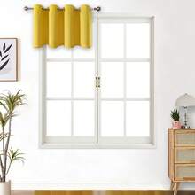 1pc Solid Color Polyester Curtain Panel, Blackout Curtain For Living Room, Bedroom, Darkens Room, Yellow - Yellow - View 10