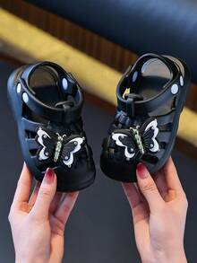 儿童卡通可爱蝴蝶凉鞋，软底舒适百搭沙滩凉鞋，夏季 - 黑色 - 查看 11