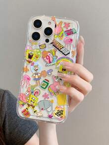 SPONGEBOB 1个时尚卡通创意全屏趣味海绵宝宝海星花朵彩虹爱心图案防震气囊手机壳保护套，兼容三星/苹果17/16/15/14/13/12/11 Pro Max/12 Pro/14 Plus及其他型号 - 彩色 - 查看 8