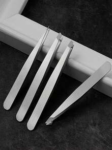 4pcs Precision Tweezers Set - Professional Stainless Steel Eyebrow Tweezers, High Precision For Facial Hair, Debris And Ingrown Hair Removal (Black) - Multicolor - View 8