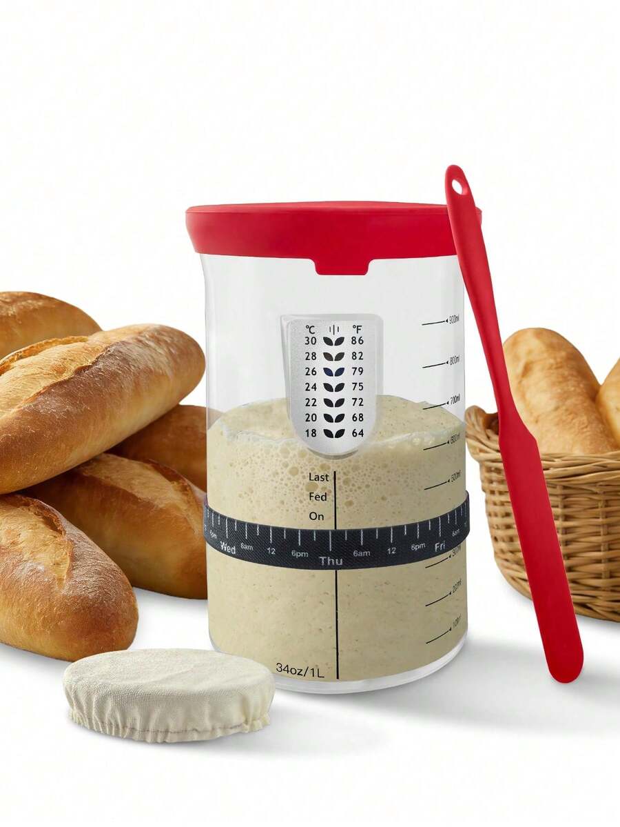 34oz Large Capacity Glass Fermentation Jar (With Lid & Tracker), Homemade Sourdough Fermentation Kit, Bread & Dough Preparation & Proofing - - - View 1