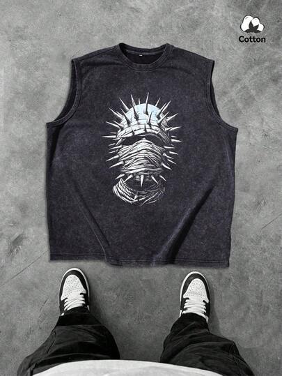 سترة صيفية للرجال بطراز جوتيك للشارع، مقاس كبير، قليلة الإطالة، غسلت باللون الأسود الكاجوال بدون أكمام للارتداء اليومي