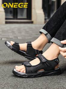 1 Pair Men's Summer Beach Sandals, New Sports Wear-Resistant Breathable Fashion Shoes, Minimalist Non-Slip Driving Casual Slippers - Black and Gray - View 3