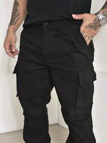 Men's Casual Cargo Pants In Twill With Multi-Pockets And Lycra - Negro - Ver 5