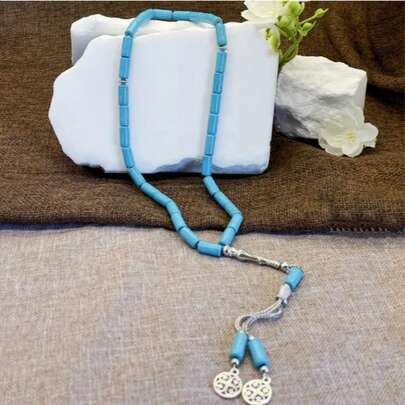 New 33-Bead Synthetic Turquoise Cylinder Prayer Beads Bracelet, Suitable For Ramadan Women's Daily Wear And Prayer, Elegant Tasbih Counting Rosary, Solid Color, High-Quality Niche Minimalist Prayer Beads Gift For Family, Partner, Friends