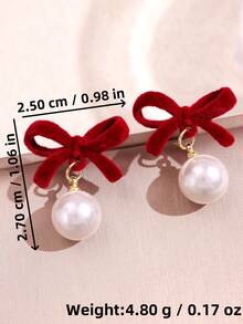 一对时尚、独特、精致、优雅的小众设计珐琅蝴蝶结珍珠耳环，女士日常佩戴、节日、派对的理想礼物首饰 - 彩色 - 查看 4