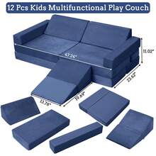 Sofá Modular Infantil de 12 Piezas con Piscina de Bolas y Rampa | Cojines de Espuma para Jugar y Descansar | Ideal para Sala de Juegos y Dormitorio - Azul Marino - Ver 4