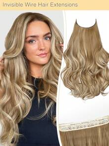 Invisible Wire Hair Extensions Long Wavy Layered Synthetic Hair Extensions With Transparent Wire Adjustable Size 4 Secure Clips For Women Daily Wear - Multicolor - View 13