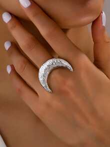 1pc Fashionable Crescent Moon Metal Design Ring, Cute Curved Moon, Versatile For Daily Wear, Festivals, Star & Moon Jewelry Series, Personalized, European & American Style, Hip-Hop Street Vibe Accessory, Simple Yet Elegant Gift - Yellow Gold - View 10