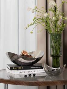 1pc Nordic Style Stainless Steel Tray, Luxury Fruit Plate Tray, Living Room Fruit Bowl Household Tea Table - Silver - View 3