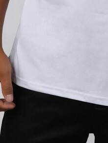 Men's Summer Versatile Mock Neck T-Shirt With Graphic Print, Suitable For Casual, Commute And Home Wear - White - View 5