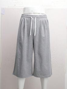 Men's Elastic Waist Loose Wide Leg Soft Velvet Fabric Street Casual Capri Pants, Suitable For Skateboarding, Leisure Sports And Other Occasions In Spring And Autumn Summer - Light Grey - View 11