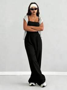 Mono de mujer, diseño de cintura alta, cuello en U y espalda en U, adecuado para uso diario casual, gimnasio, yoga, correr, primavera/verano - Negro - Ver 9