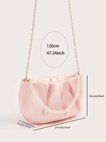 1pc Girl's Fashionable Floral Ruffle Cloud Pearl Handbag, Elegant Evening Bag, Unique Design Chain Shoulder Crossbody Bag - Pink - View 7