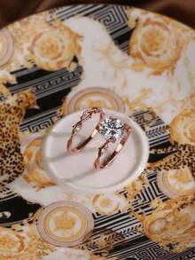 Two Pieces Set Of Approximately 3.3g Pure Silver S925 Ring 2/3CT Round D-Color Moissanite Women's Ring, Sparkling And Can Be Worn Alone Or Stacked. Luxury Quality Women's Ring Comes With A Gift Box - Rose Gold - View 5