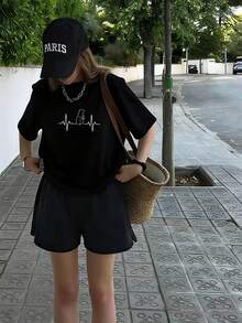 Women's Casual Round Neck Punxy Phil's Groundhog Day Costume February 2nd Heartbeat T-Shirt Women Casual Short Sleeve T-Shirts Versatile For Summer - Black - View 2