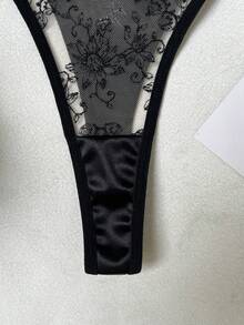 2pcs Women Floral Embroidery Lingerie Set, Sheer Wireless Bra And Panty Set, Elegant Embroidered Intimate Apparel - Black - View 8