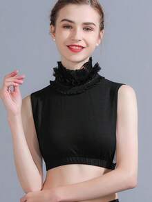 Women's Detachable Polyester Collar | Black & White Lace Stand Collar Design, Decorative Ruffle | Versatile Half Shirt False Collar Stand Collar, Suitable For Casual And Formal Wear | Machine Washable | Great Accessory For Sweaters And Suits | Elegant Accessory | Polyester Collar - Multicolor - View 13