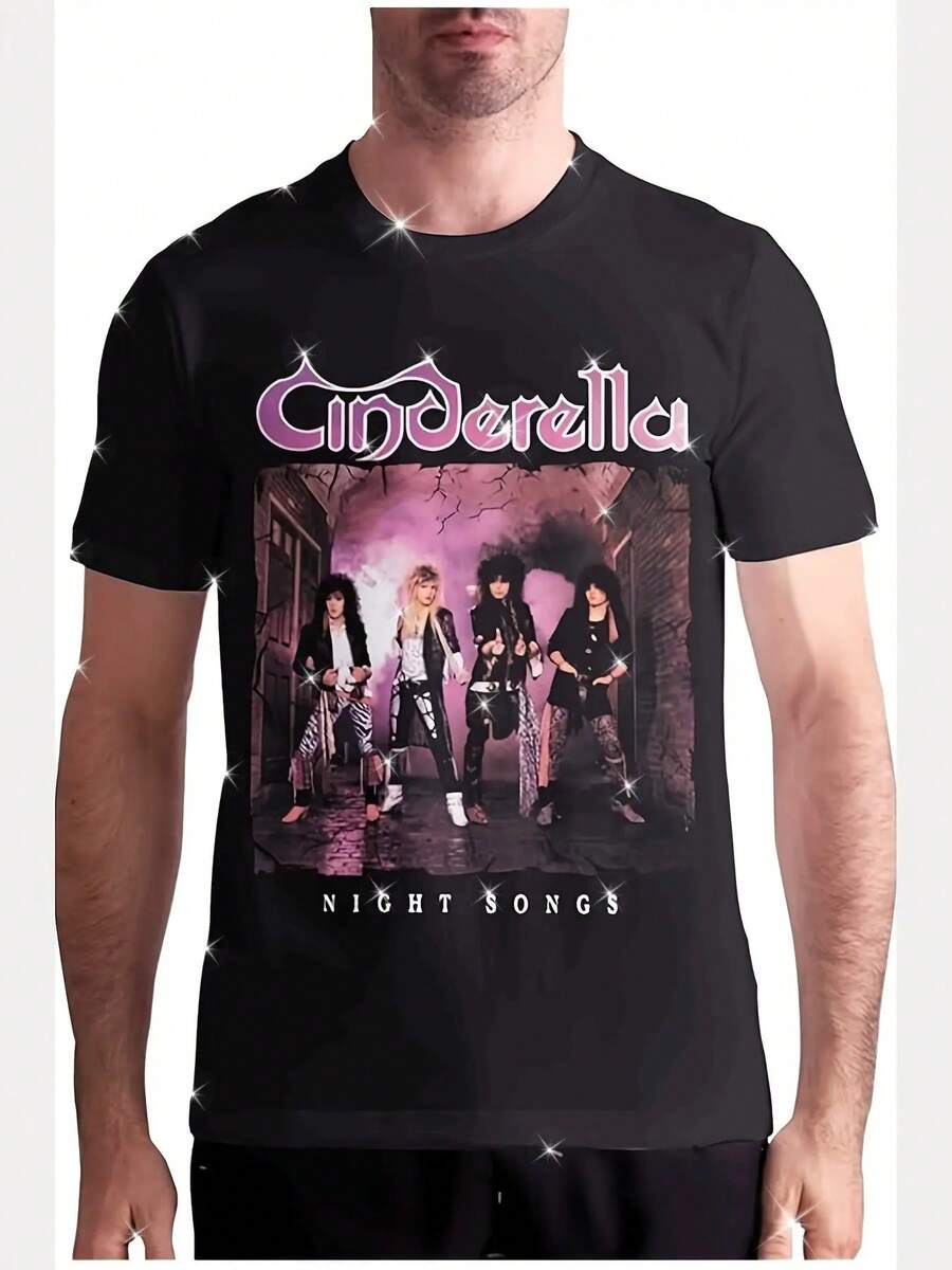 Rock Band Men's Graphic T-Shirt- 220GSM Black Tee With Vibrant Nocturne Print& Band Members Design- Casual Round Neck Short Sleeve Shirt For Rock Music Fans, Concerts& Casual Attire, Rock Band T Shirts, Concert Outfit, Bold - 黑色 - 查看 1