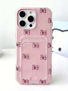 Bow-Knot 1件装粉色果冻二合一蝴蝶结双层手机壳，带卡槽，兼容 11/12/13/14/15/16/17/PROMAX - 粉色 - 查看 3