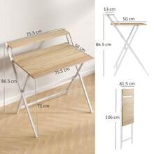 Foldable Computer Desk With Monitor Stand, 81.5cm Small Home Office Table, Compact Writing Study Desk For Small Spaces - Natural Wood1 - View 3