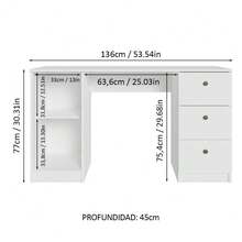 Escritorio Para Computadora Madesa con 3 Cajones Blanco - Blanco - Ver 3