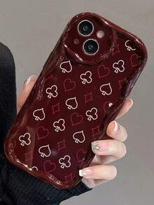 Heart Cream Wavy Edge Burgundy Minimalist Anti-Drop Thick Phone Protective Case With Printed Design, Compatible With Iphone 17/17 Pro/17 Pro Max, 16 XR/7/8, 15 Pro Max, 12 Pro Max, 13 Pro Max, 14 Pro Max, 13, 14, 11, 12P, 14, P11 Soft Shell, P12 Anti-Drop, XS, XR, 7/8P, 7/8GES2 - Multicolor - View 5