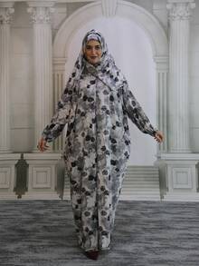 Áo choàng dài có mũ in hoa dành cho nữ, chất liệu vải dệt, khóa kéo, kiểu áo choàng cầu nguyện Ả Rập, dáng rộng thoải mái, phù hợp cho mọi mùa, kỳ nghỉ xuân. - Nhiều màu - Xem 2