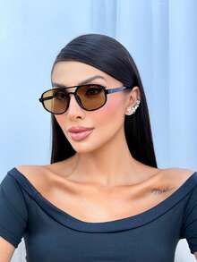 OCULOS ASSIMETRICO MARRON  Vintage    TENDENCIA  DA MODA UV400 - Preto - Visão 2