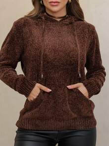 Women's Mousse Sweatshirt With Hood, Long Sleeves, Winter 3RD SD3024 - Rust Brown - View 2