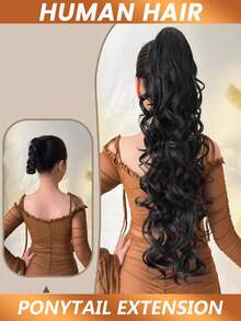 Long Wavy Ponytail Clip-On Hair Extension, Natural Looking Wavy Curly Ponytail Clip-In Extension, Suitable For All Women, Easy To Install - Natural Black - View 7