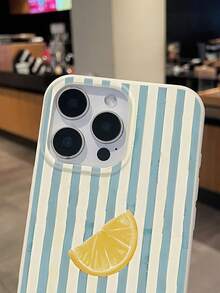 Funda de teléfono suave de TPU a prueba de golpes con estampado de rodajas de limón a rayas azules, funda de teléfono de verano linda, cubierta protectora de teléfono blanca simple adecuada para uso diario y regalo a amigos, compatible con iPhone y Galaxy, se ajusta a 11, 13, 17 Pro Max - Blanco - Ver 6