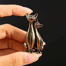 Vintage Copper Tabletop Figurine, Rustic Countryside Cat Decor, Creative Kitty Ornament, Desk Accessory - Multicolor - View 3