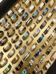 5/10/20/50/100/200pcs/Pack Stainless Steel Mixed Style Random Delivery Rings, Size 17mm - 21mm, Wholesale Men's Rings - Multicolor - View 3