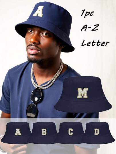 1PC Unisex Personalized A-Z Letter Bucket Hat, Outdoor UV Protection Sun Hat,Breathable Quick-Dry Bucket Hat,Perfer For Hiking Fishing Camping, Foldable Lightweight Casual Travel Hat All Season Wear