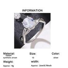 1枚高品质闪亮圆形立方氧化锆戒指，适合作为情人节礼物、结婚订婚周年纪念派对首饰、母亲节礼物送给女性。 - 銀色 - 查看 7