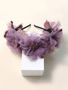 1pc Faux Flower Headband For Girls & Teens - Purple - View 5